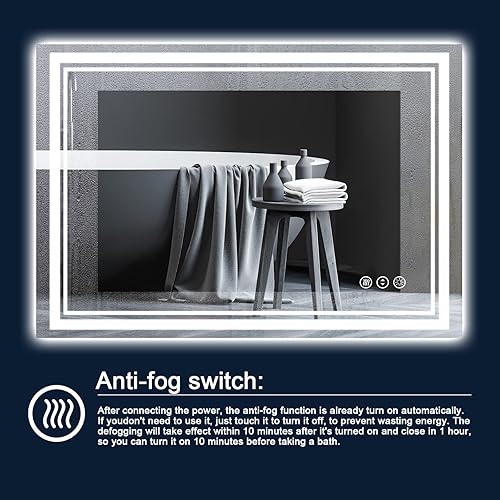 Miniatura 7 de ISTRIPMF Espejo de baño LED de 48 x 40 pulgadas con luces, retroiluminado y frontal iluminado para pared, espejo de tocador LED inastillable con