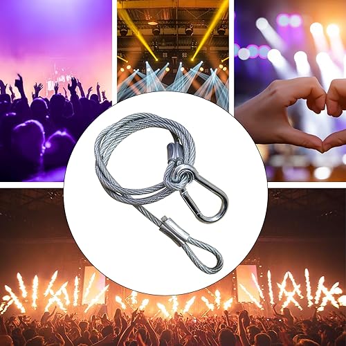 Miniatura 7 de Cable de seguridad de acero inoxidable de 39.4 pulgadas con bloqueo de mosquetón, cuerda de seguridad de 110 libras para luz de escenario de DJ, luz