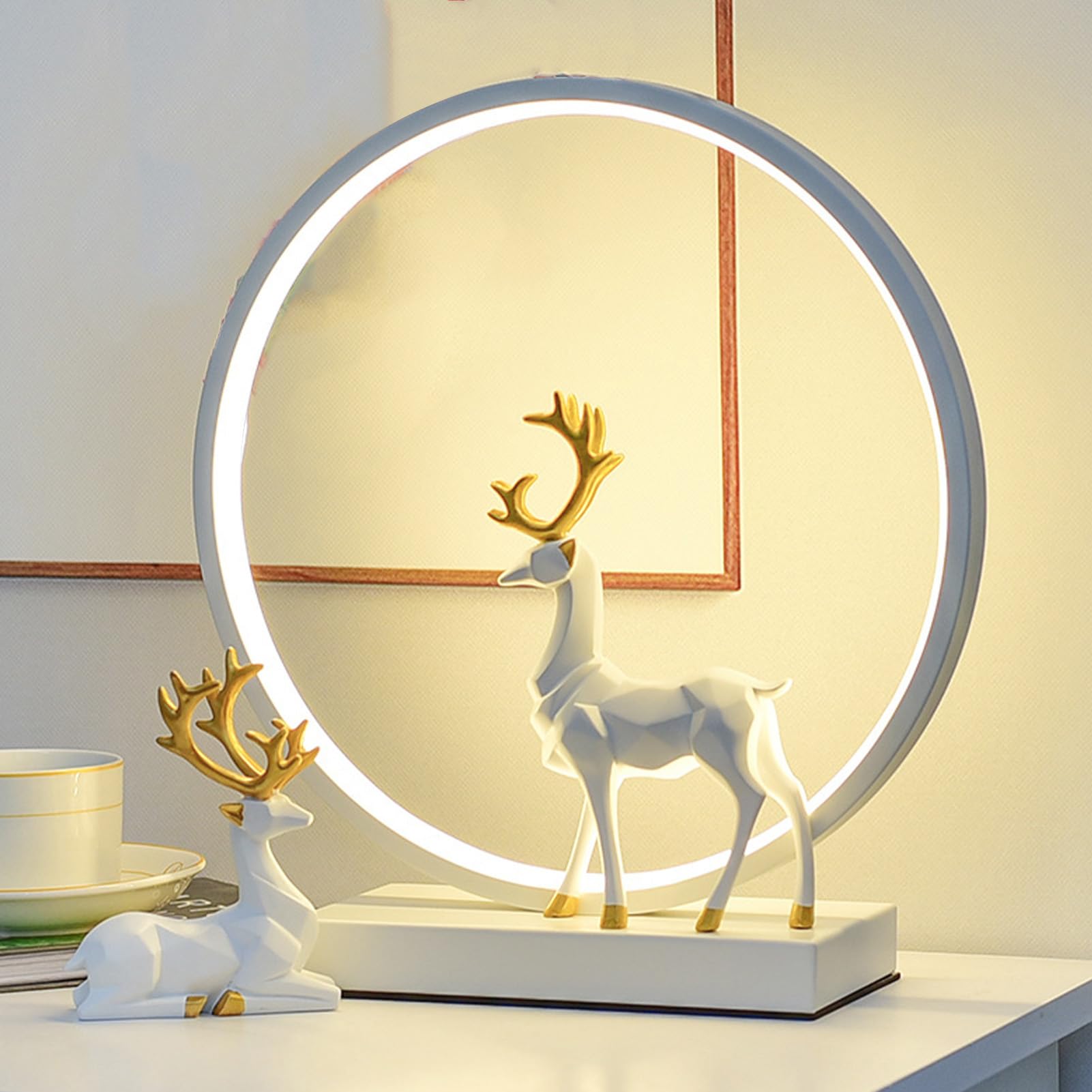 Lampka nocna LED, 50,4 uncji jeleń dekoracyjna biurkowa zasilana przez USB ochrona oczu lampka nocna do sypialni sypialnia biuro aluminiowa żywica żelazna