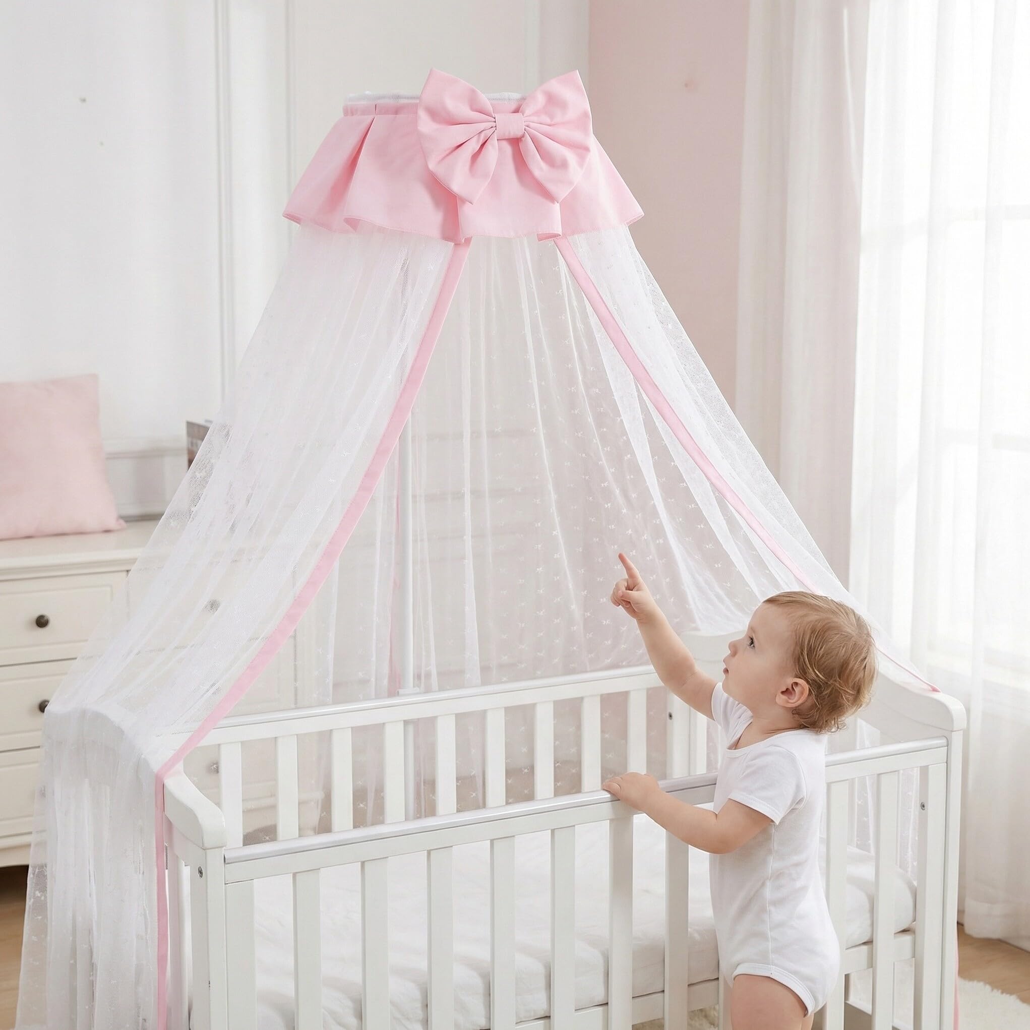 Mosquitera para Cuna Infantil Diseño de Clip, Estructura Estable y Protección Completa contra Mosquitos para Decoración de Habitación Rosa