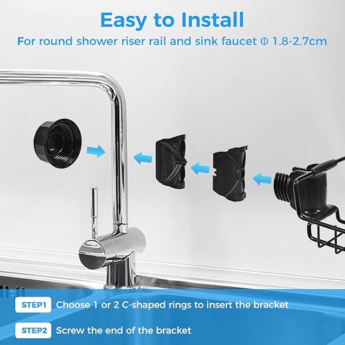 Shower Soap Holder without Drilling, 2 x Stainless Steel Shower Shampoo Holder, Shower Holder, Black Shower Shelf, Hanging Soap Bar, Shower Gel Holder for 18-27 mm Rail - 5