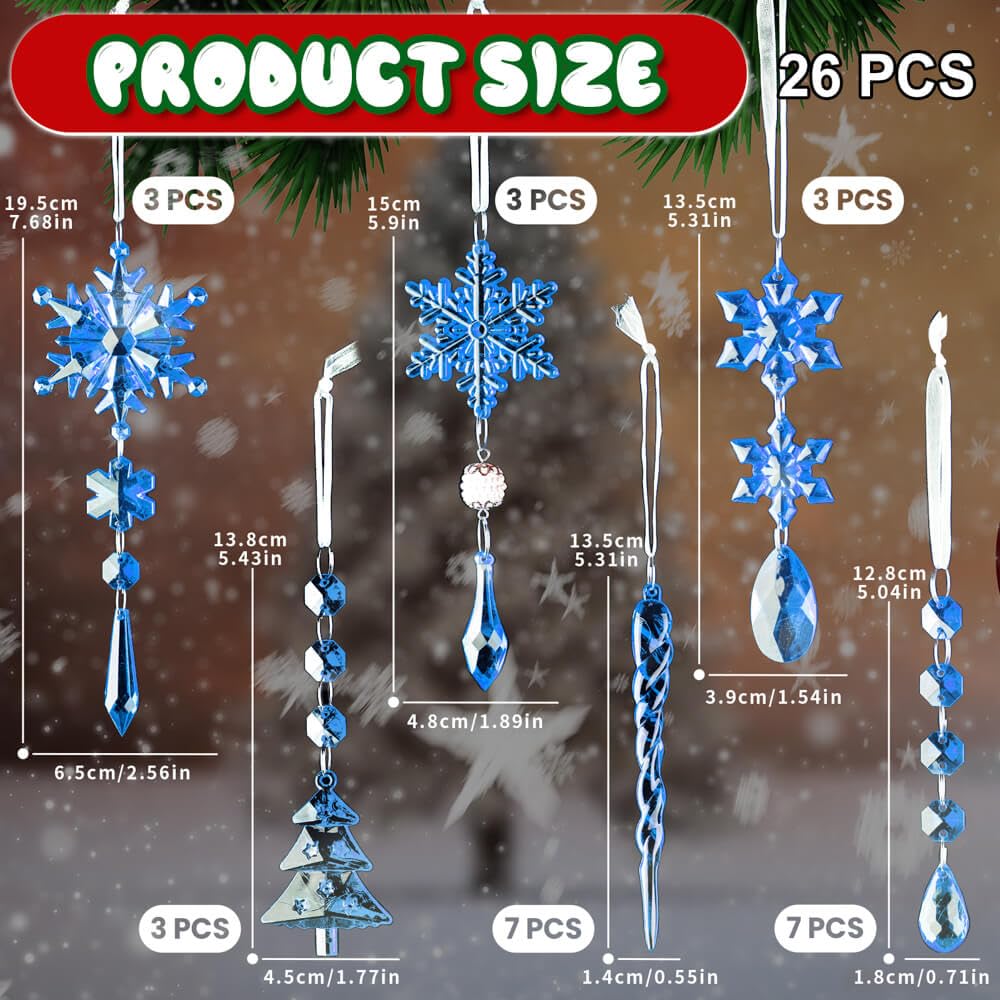 Décos Noël Lanpn - 26 Ornements Cristal Acrylique - Flocons, Glaçons, Arbres - Transparent