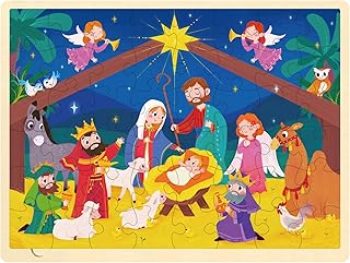Nativity Scene Kids 48 Piece Puzzles for Ages 3-5 by MoinKidz, Christmas Puzzle for Kids 4 Year Old, Each Piece is Unique, Wooden Jigsaw Puzzle for Toddlers Ages 4-8 with Puzzle Tray
