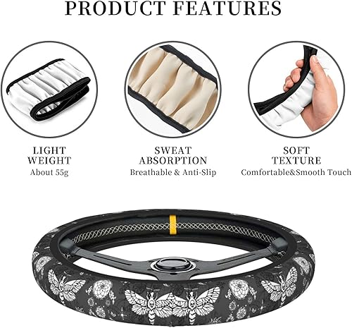 Miniatura 6 de Moth Moon Mystic Magic - Funda para volante retro para mujeres, hombres y niñas, accesorios de automóvil, decoración antideslizante, de neopreno,