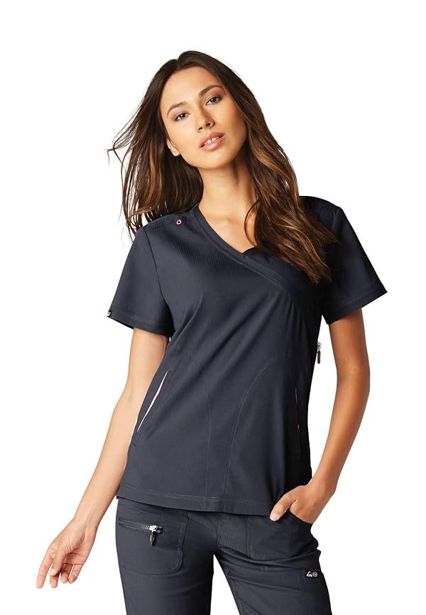 KOI Lite Women's Philosophy Mock-Wrap Scrub Top, 3 Pockets, Lightweight Stretch Fabric Charcoal X-Small by KOI - Used condition - US$28.55