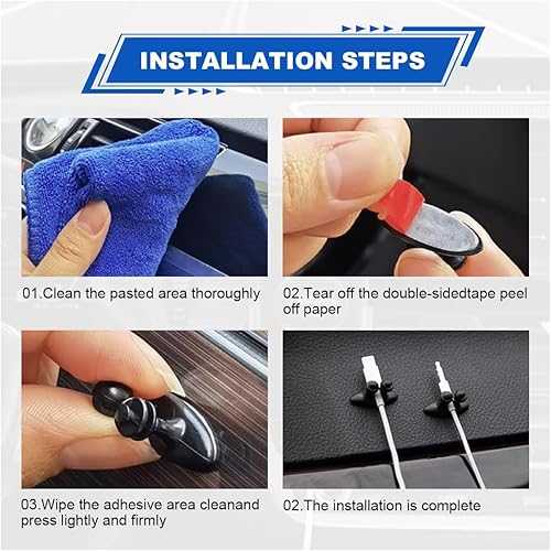 Miniatura 6 de Clips para cables de automóvil, clip de línea de cable adhesivo fuerte, organizador de cables multiusos, soporte de cable de carga para automóvil,