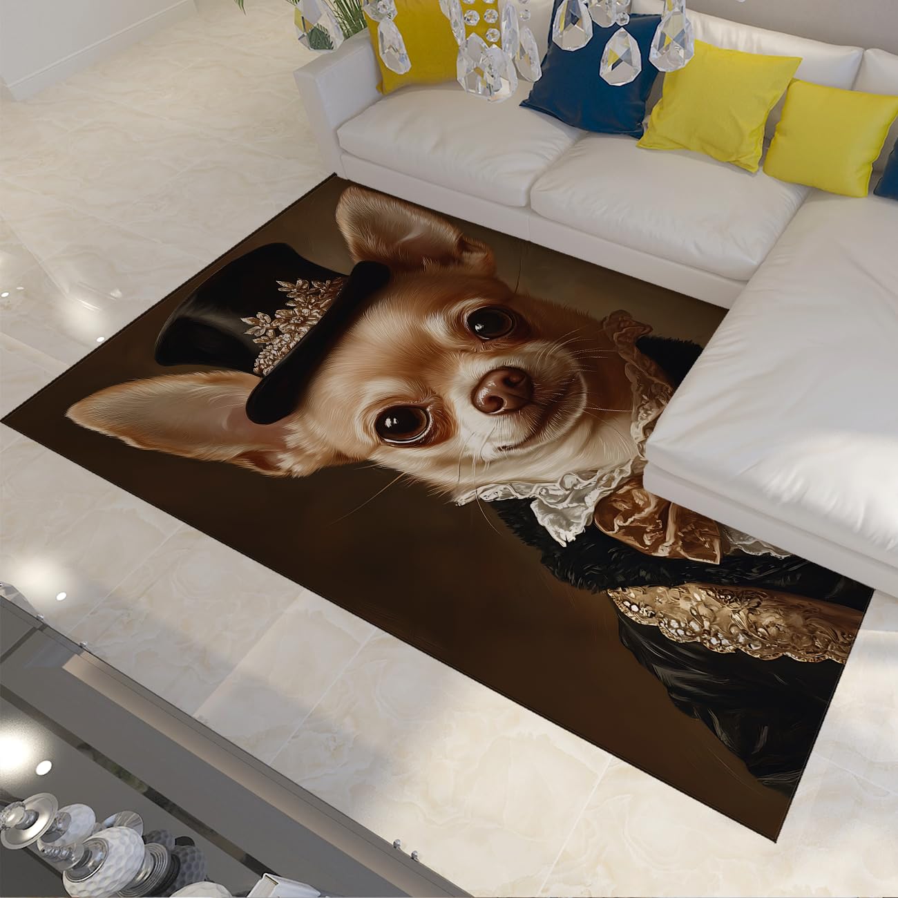 Tapis doux pour salon et chambre motif chien en smoking 200x300