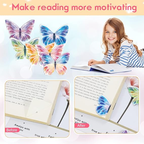 Magnetic Butterfly Bookmarks, Book Markers for Reading, Bookmarks Bulk for Students, Teens, Book Lovers, Classroom Gifts, School Prize, Reading Present (6pcs)