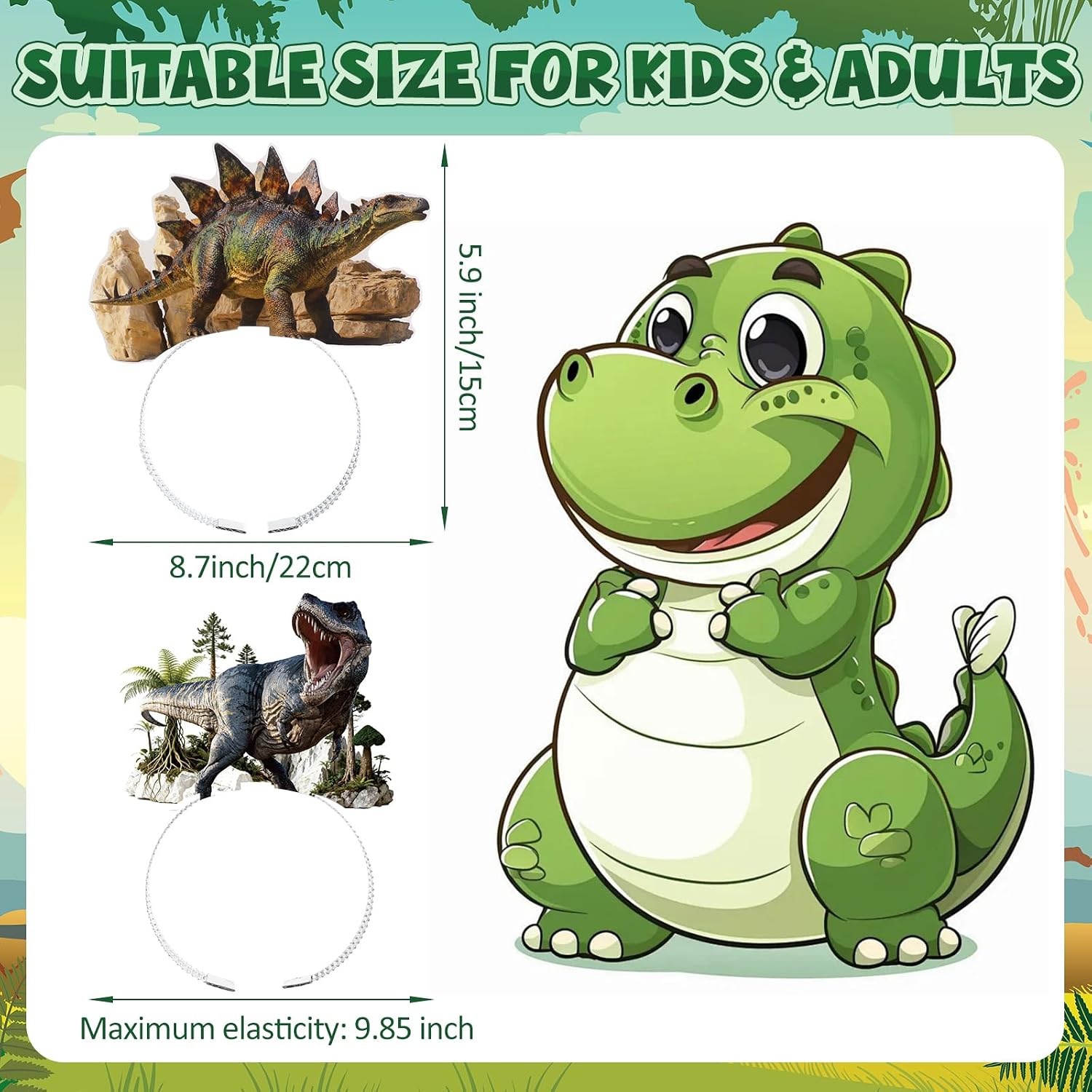 SiliFine 12 Pcs Dinosaur Party Hats Realistic Dino Paper Headbands Dragon Birthday Party Favors for Birthday Wild Cosplay Photo Booth Props Decor