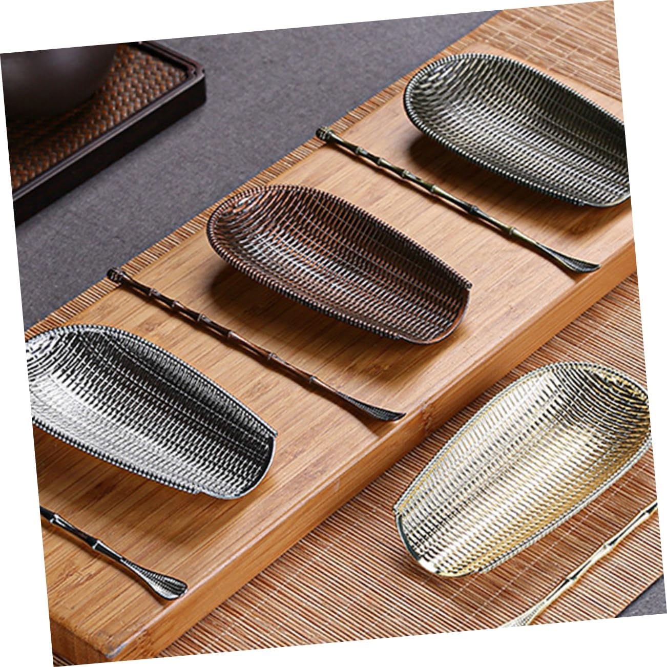 ULTECHNOVO Creative Alloy Tea Scoop Set with Needle Wand Essential Tea Ceremony Accessories for Kung Fu Tea Lovers Lightweight Portable Teaware Tools Retro Dustpan Texture Great