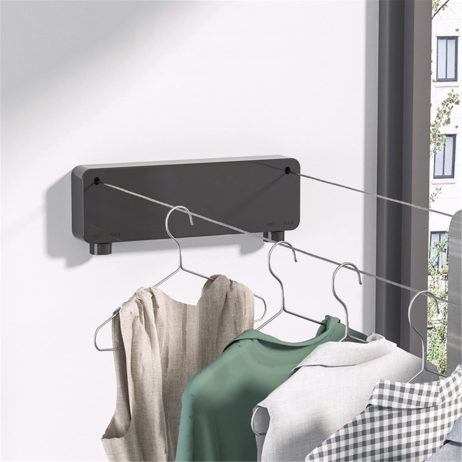 Corde À Linge Rétractable Double Fil d'acier De 5,2 M,sans Perçage Étendoir À Linge Extensible Murale pour Intérieur/Extérieur, Jardin, Blanchisserie, Balcon, Hôtel,Blanc