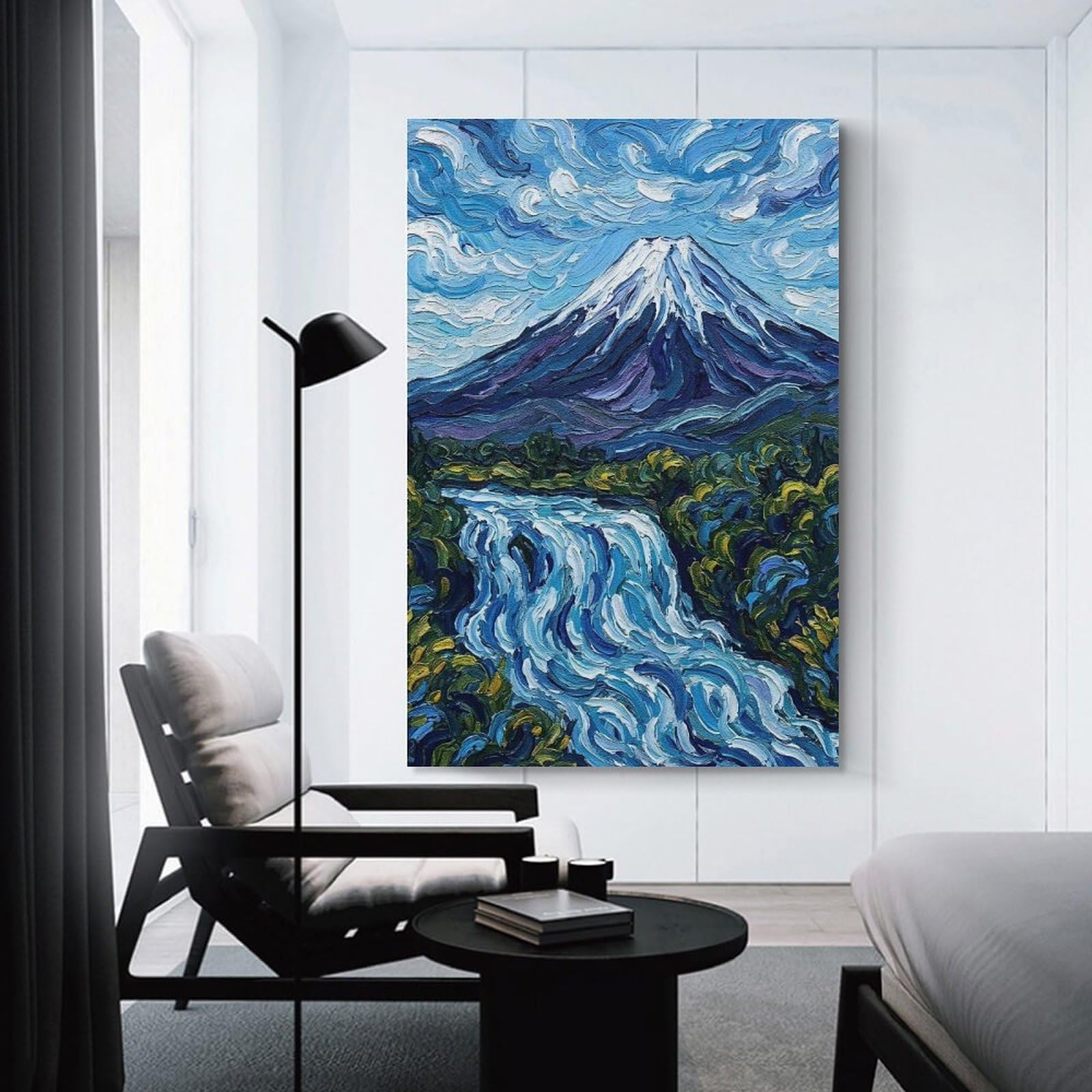 Junmoney Canvas Wall Picture Mount Fuji And Waterfall Painting, 24x36inch(60x90cm), for Bedroom Decor, Cosy Corners Or Studios, A Warm Accent for Relaxed Interiors