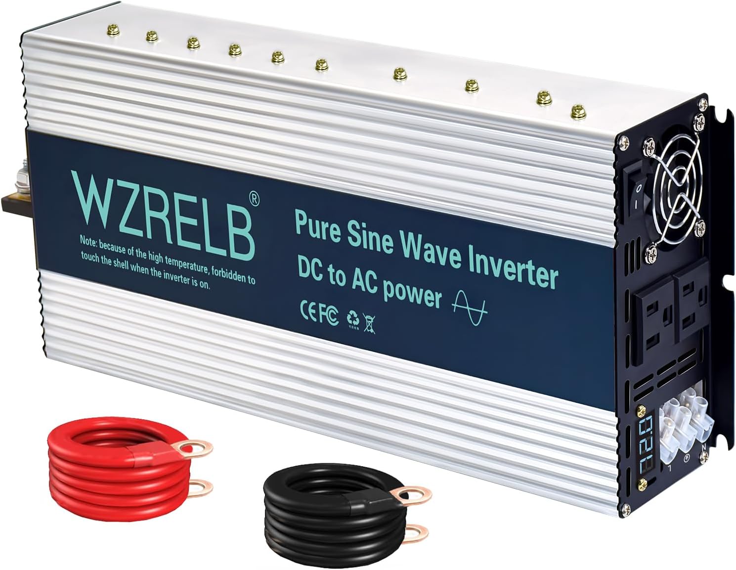WZRELB 3000W Pure Sine Wave Inverter, Car Power Inverter 72V DC to 110V 120V AC Converter for RV, Truck, Solar, Outdoor with Dual AC Outlets, Hardwire Port, Surge 6000W, LED Display,Off-Grid