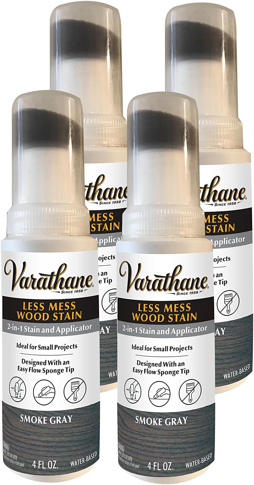 Varathane Less Mess Wood Stain and Applicator 100ml Smoke Grey (Pack of 4)