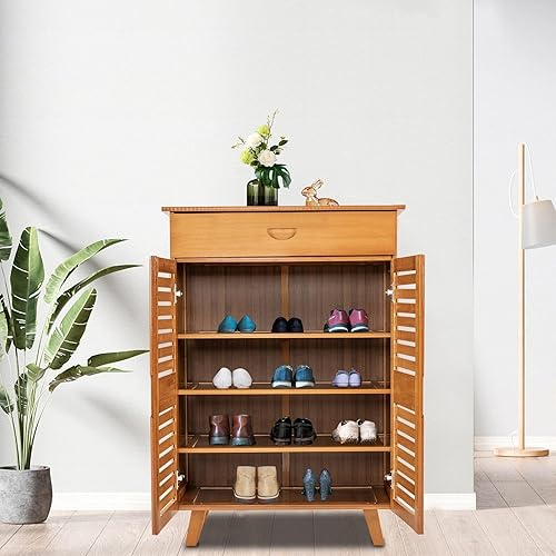 Miniatura 2 de Zapatero, armario de almacenamiento de zapatos de 4 niveles con puertas, organizador de zapatos de entrada, estante rectangular para zapatos,