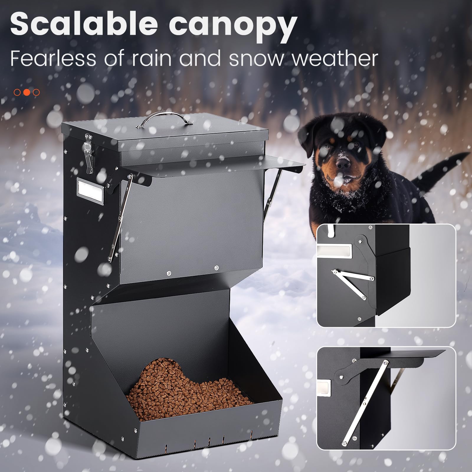 Comedero automático para perros de raza grande con tapa, 25 libras al aire libre e interior, comedero de gravedad para perros y dispensador de alimentos para perros, alimentador automático