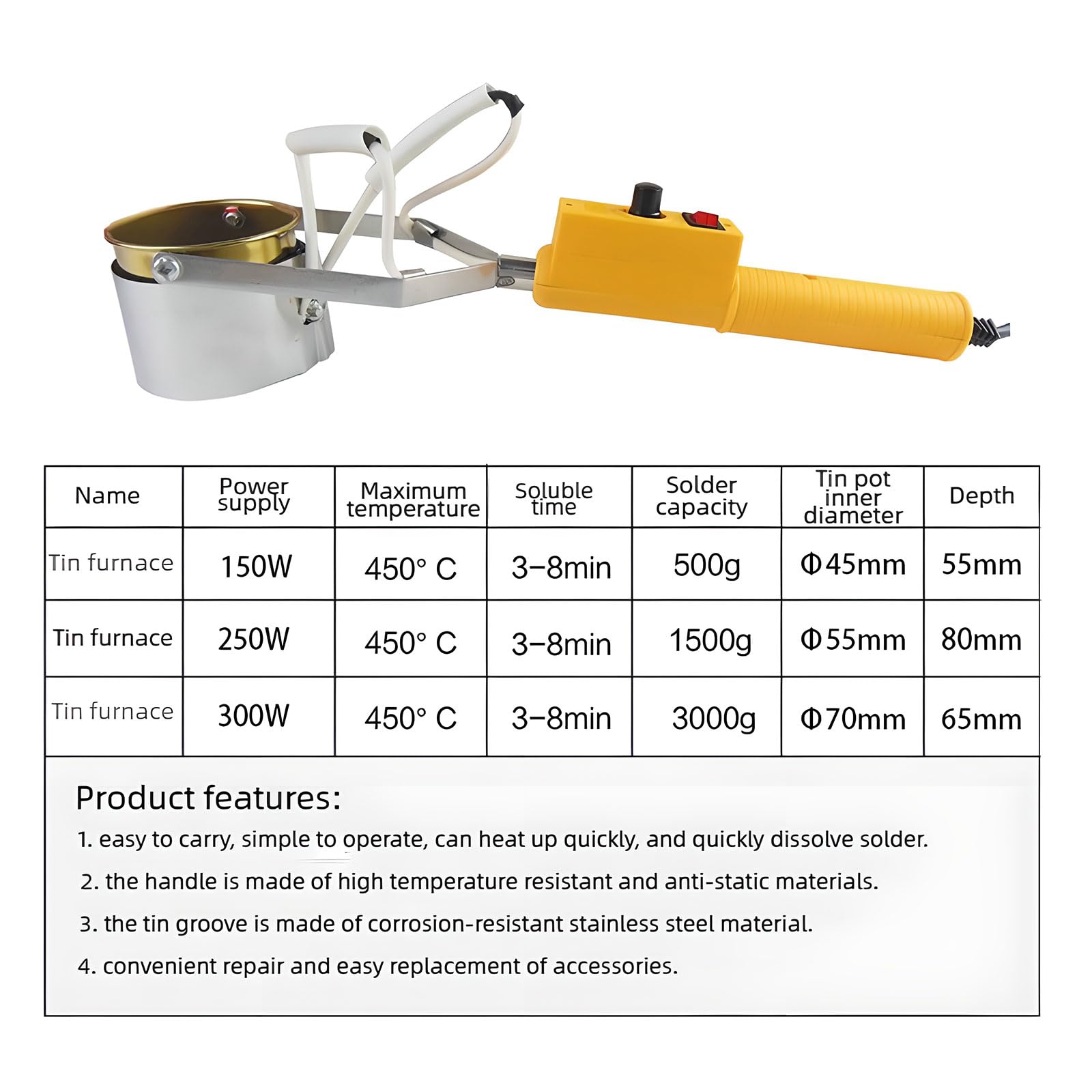 Olla Portátil para Fundir Plomo de 150 W-300 W Olla Manual para Fundir Plomo de 150-450 ℃ Ajuste para Moldes de Pesas de Pesca 300w