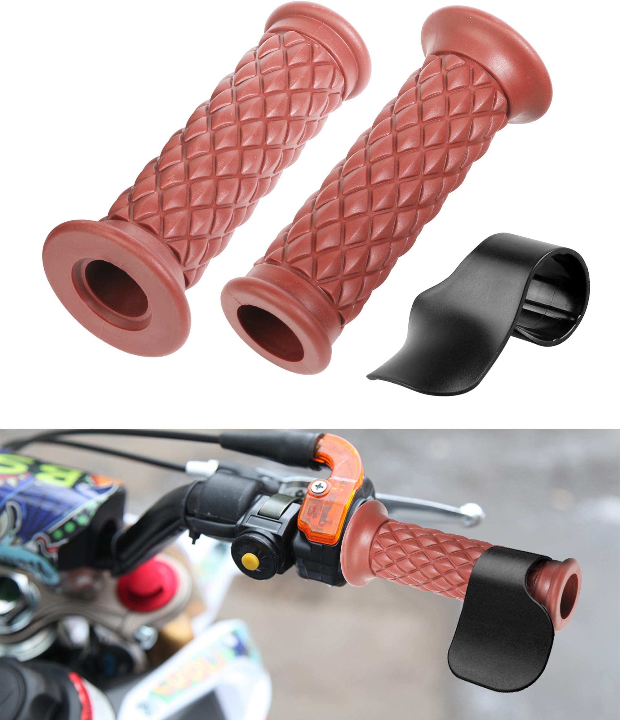 Dirt Bike Grips,Motorcycle Grips,Car Accessories ATV Grips,Motorcycle Handlebar Grips, 7/8 Handlebar Grips with Cruise Assist,Non Slip Bike Handlebar Grips for Motorcycle (Brown)
