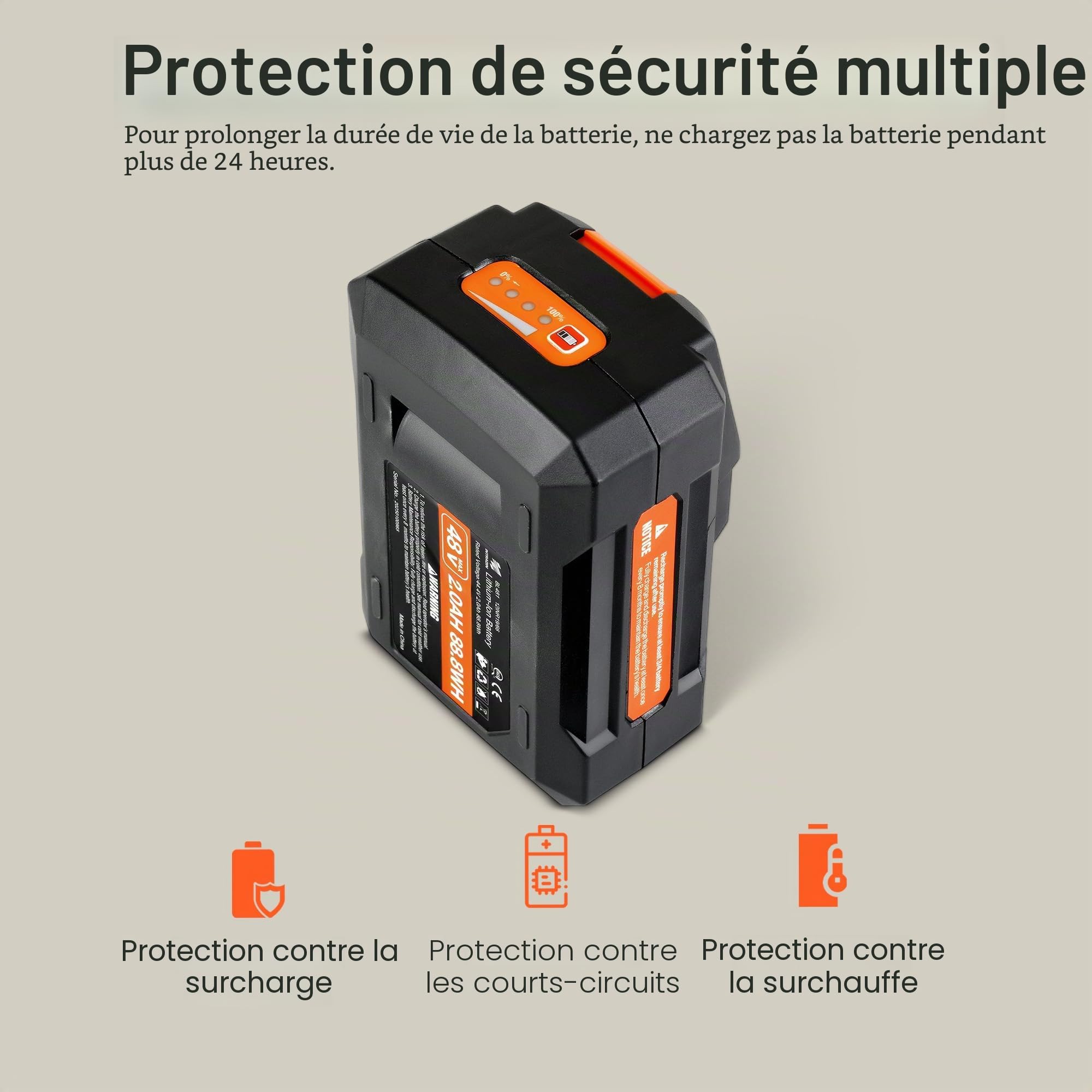SuperHandy Accumulateur lithium-ion professionnel super résistant 48 V CC 2 Ah 88,8 W heures (accumulateur pour scooter de mobilité SuperHandy treuil, tarière et plus)