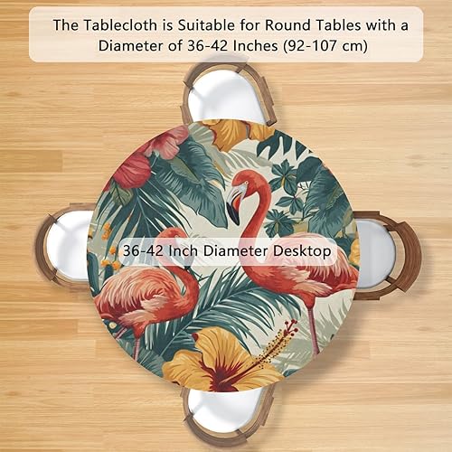 Vista 234 de Pardick Mantel redondo ajustable con diseño de flores de arte en acuarela con mantel elástico, mantel elástico redondo, impermeable, lavable, se