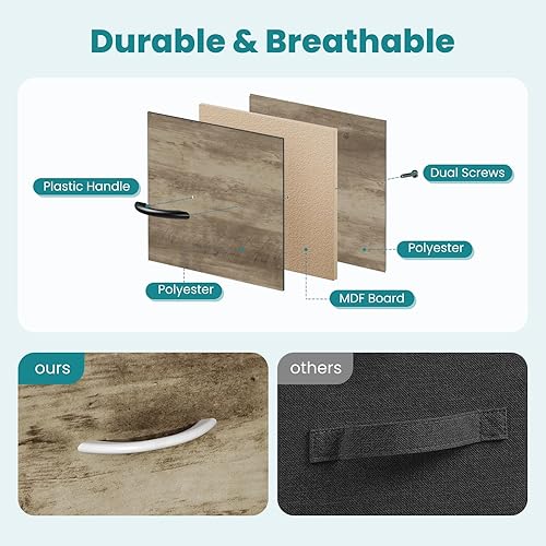 Miniatura 4 de OLIXIS Cómoda para dormitorio con 5 cajones, cómoda ancha, cómoda de tela para dormitorio con organizador de cajones, unidad organizadora de Roble