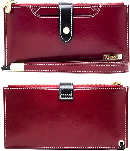 Miniatura 4 de Andoilt Carteras para mujeres Cuero auténtico Cartera RFID bloqueo multi tarjeta monedero con bolsillo cremallera teléfono celular bolso