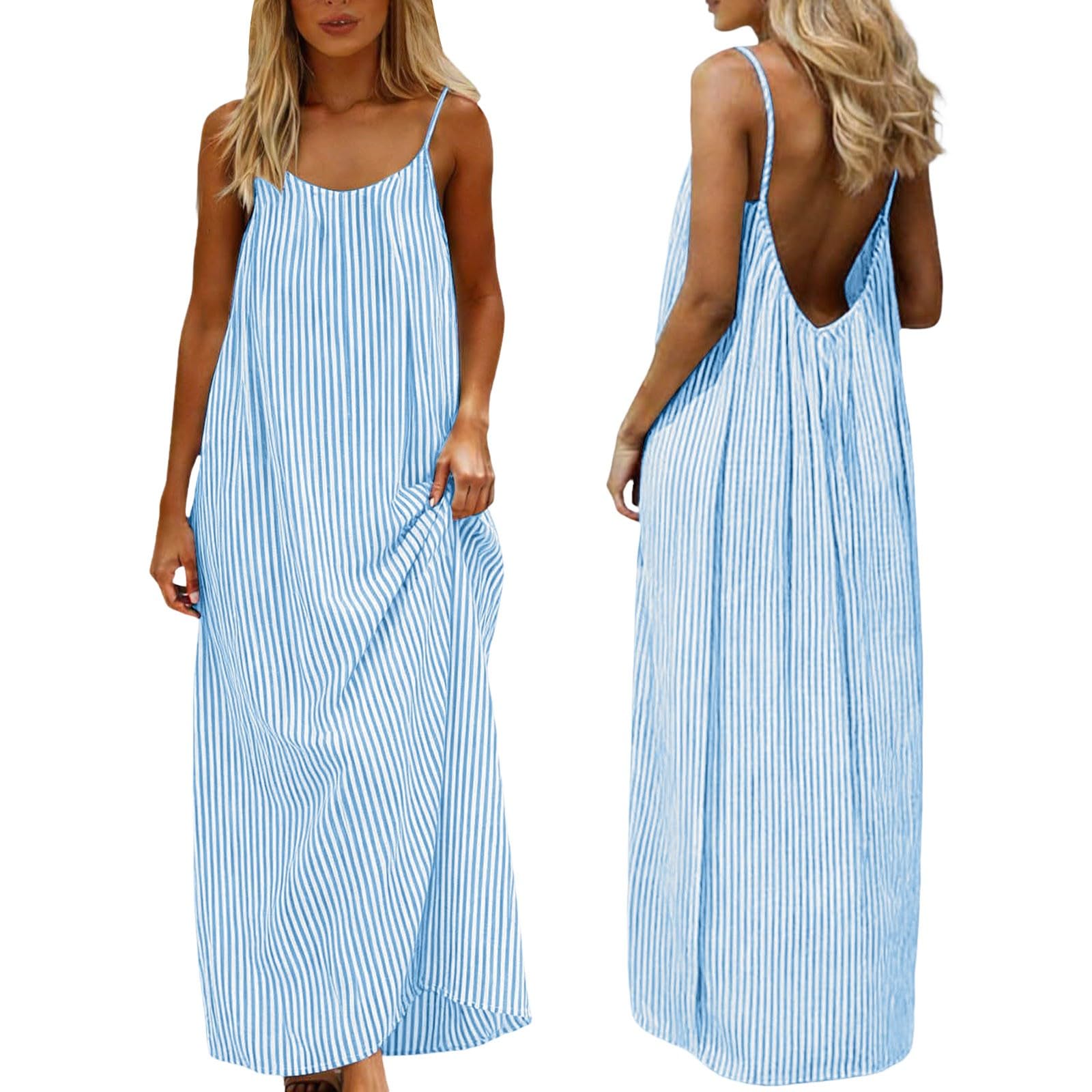 Robe Bohème Chic à Bretelles Spaghetti | Robe Décontractée Dos Nu - 8