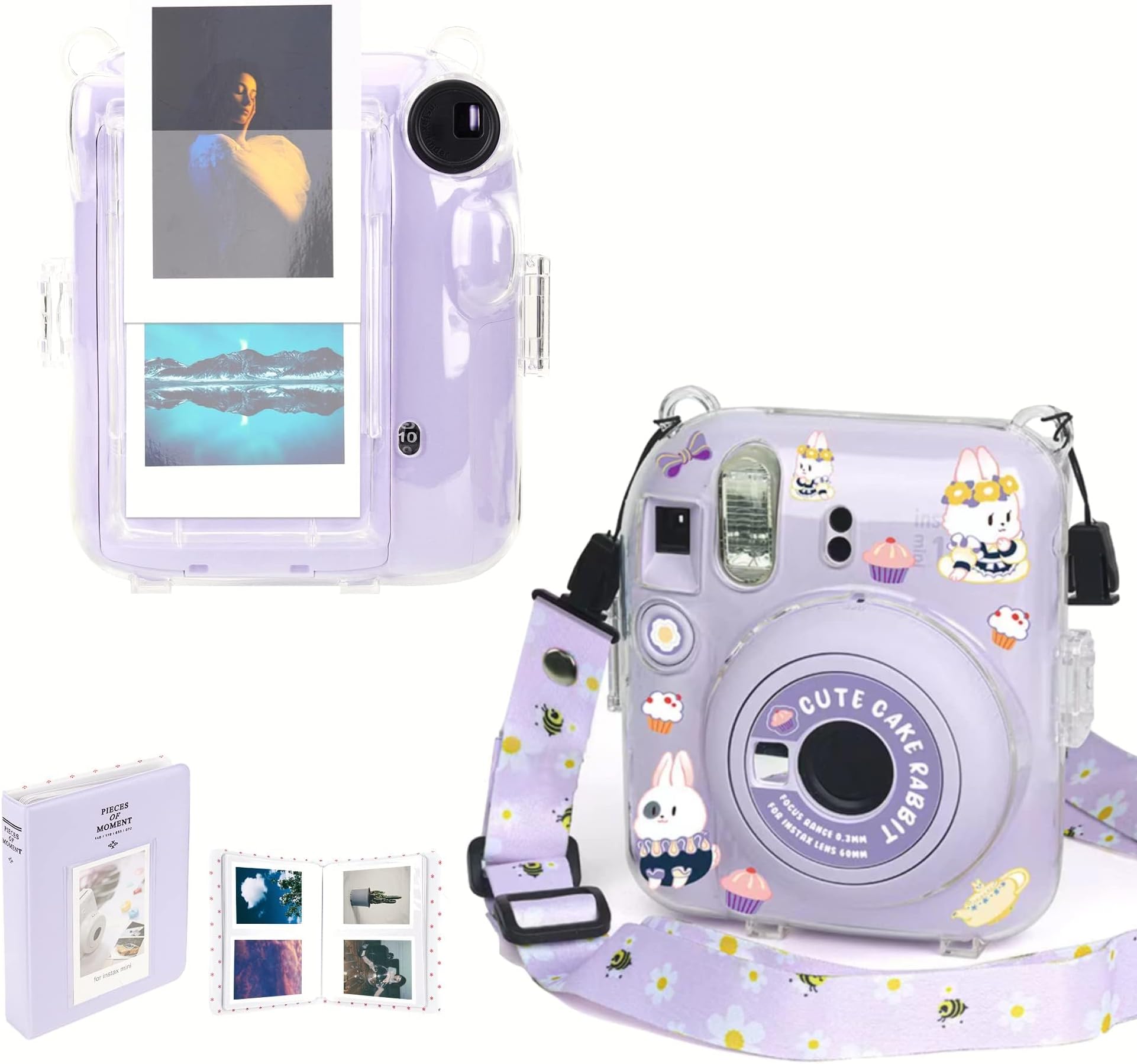 MAKINGTEC Case for Fujifilm Instax Mini 12 Camera Protective PU Leather Bag Cover with Adjustable Shoulder Strap and Pattern Stickers, andMini Photo Album 64 Pockets