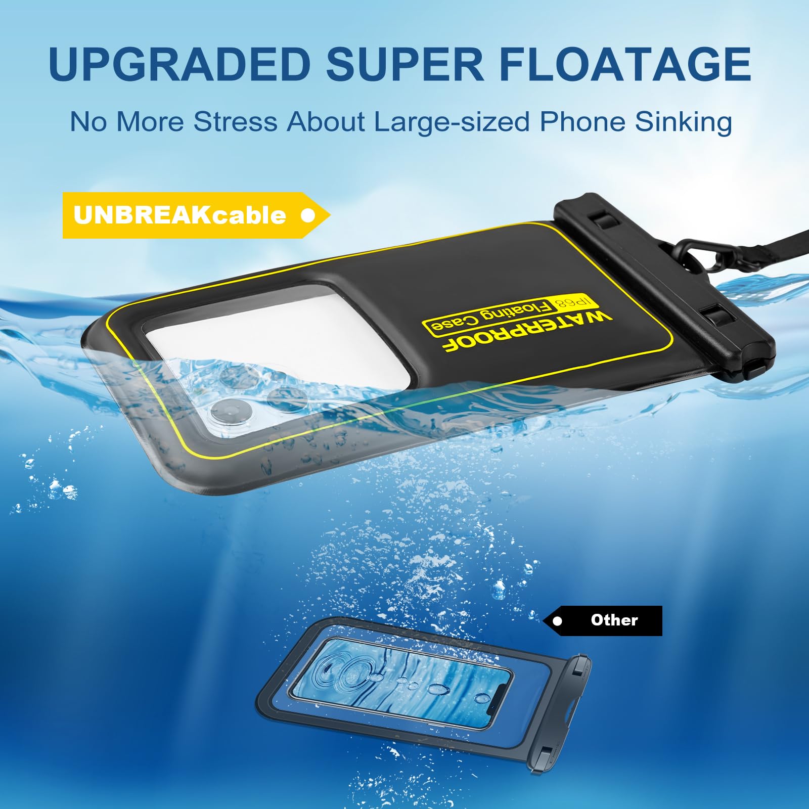 Bolsa impermeable flotante para teléfono, bolsa seca a prueba de agua, funda impermeable para iPhone Samsung Galaxy Google, paquete de 2, color negro