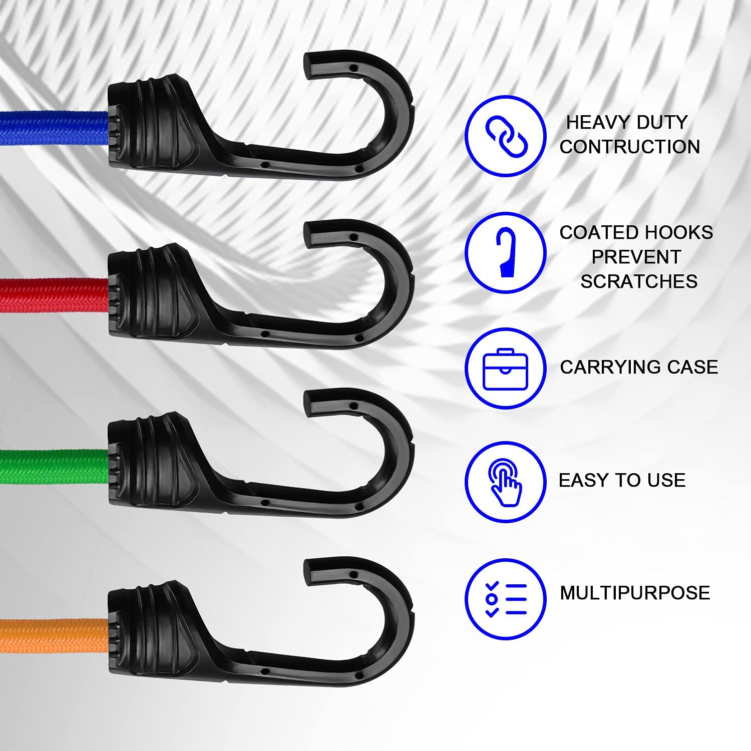 Bungee Cords Heavy Duty with Hooks ,30 Piece Set,Includes Bungee Cords,Bungee Cords with Balls,Tarp Clips,Cargo Net and Carry Case. : Tools & Home Improvement