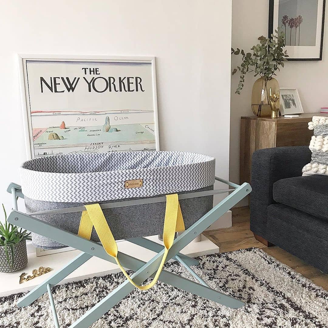 MokeeWoolnest Moses Basket with Mattress, Stand and Bedding Included - Portable Moses Basket with Handles/Travel Cot/Bedside Crib (Summer Dash)