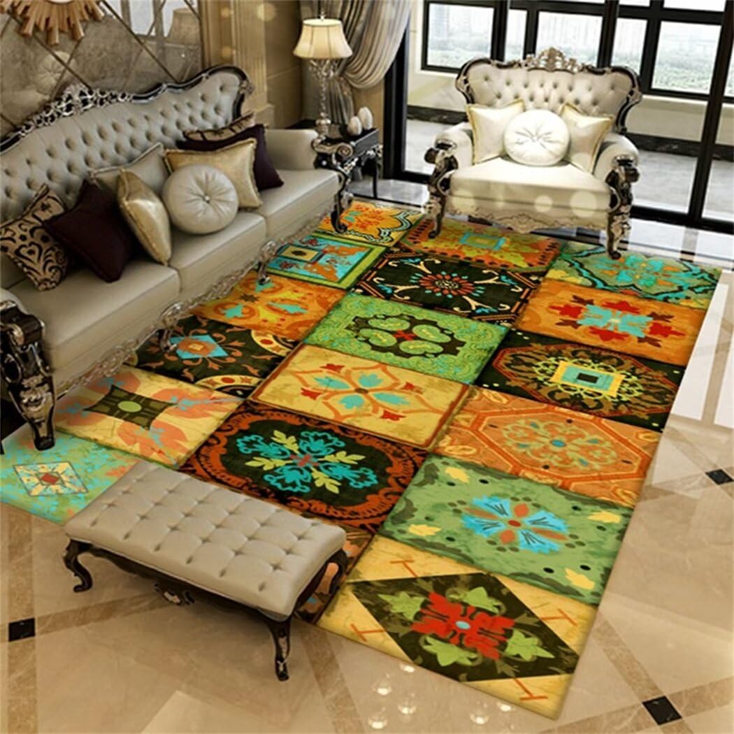 Grand tapis de salon rétro vert 200x300cm lavable en machine pour une chambre de garçon moderne