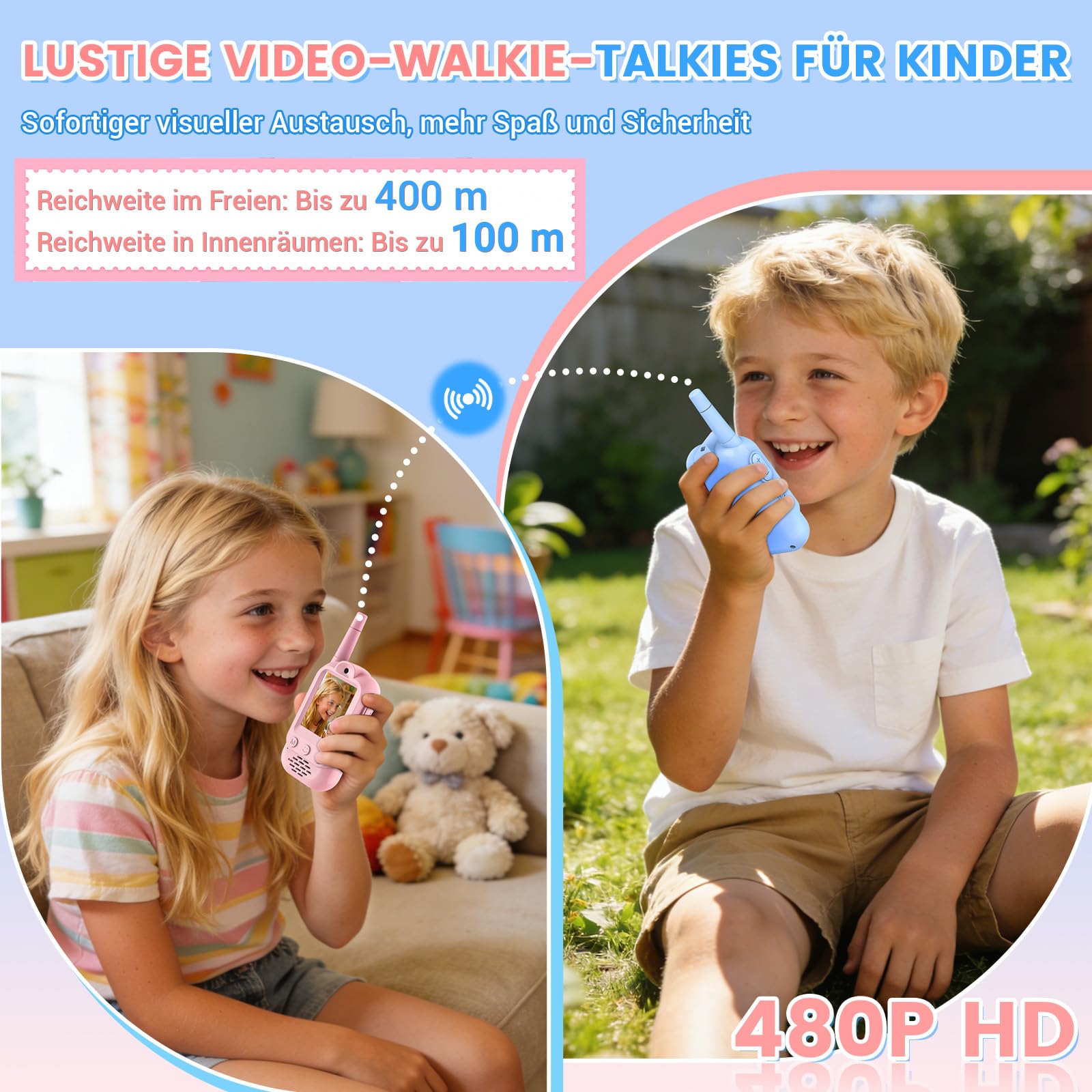 Video Walkie Talkie Kinder, Spielzeug ab 3 4 5 6 7 8 Jahren, 2er Set Walky Talky mit 1000mAh Akku Weihnachten Geschenk Spielzeug 3-12 Jahre Junge und Mädchen Funkgeräte Set für Abenteuer im Freien