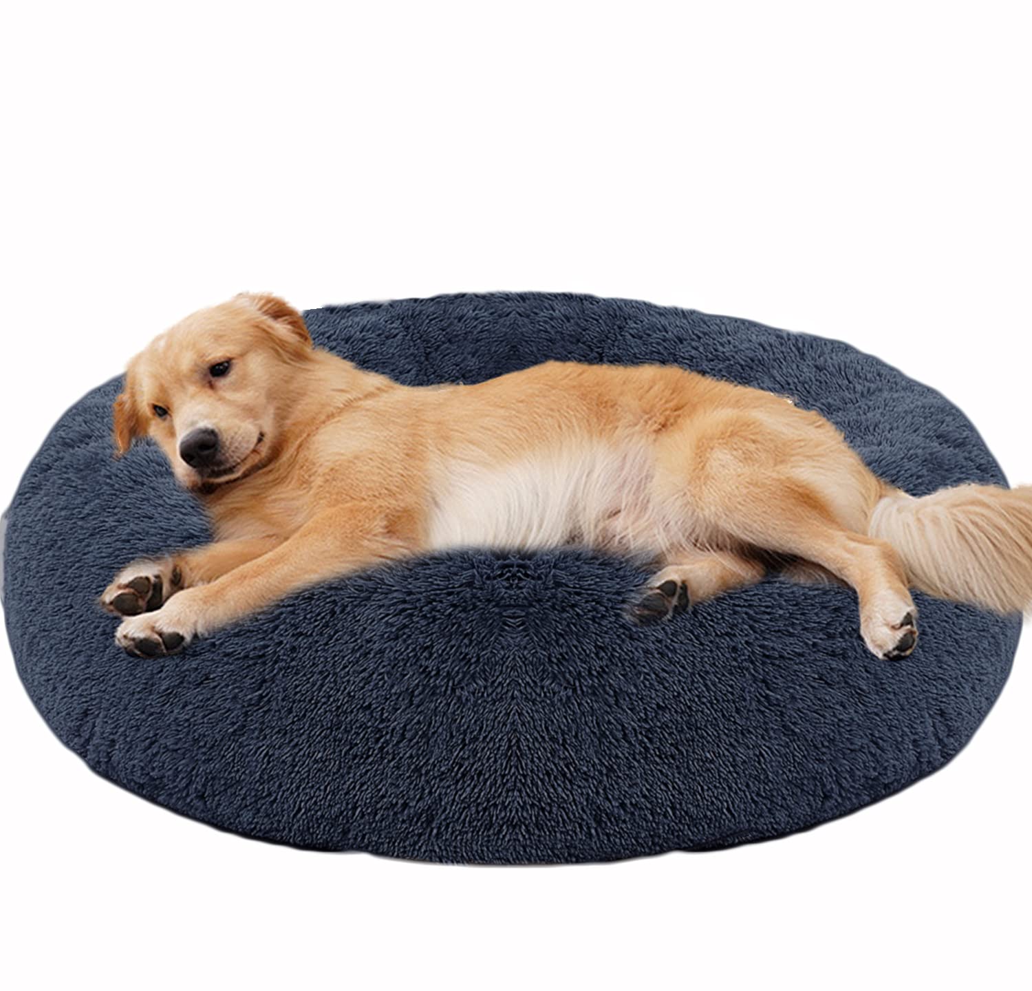 Calming Dog Cat Bed 40 50 70 100cm Plush Donut for Large Medium Small Dog Cat Anxiety Relief Fluffy Soft Round Pet Nest Orthopedic Relief Cuddler Super Lightweight Dark Grey 70cm