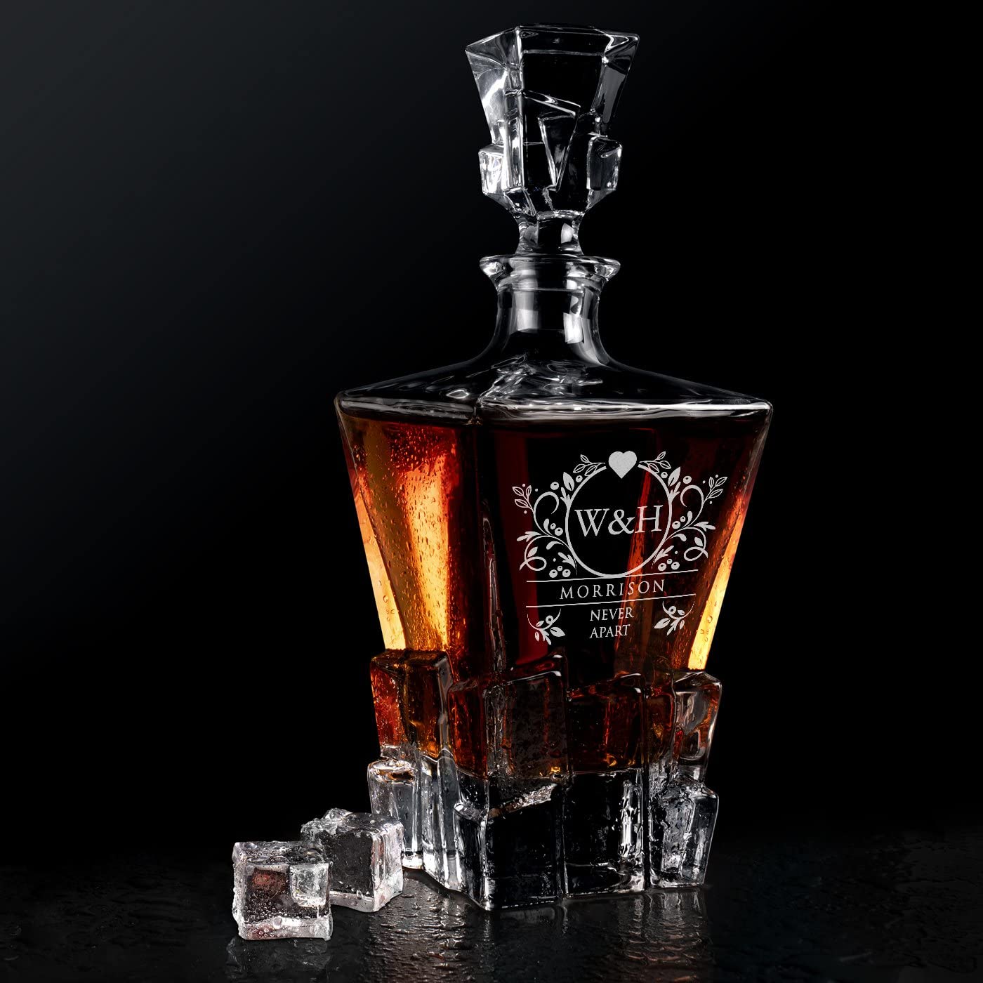 Personalised Geometric Whiskey Decanter - 800ml, Engraved Gift For Couples, Weddings, Anniversary, Custom Message-722656