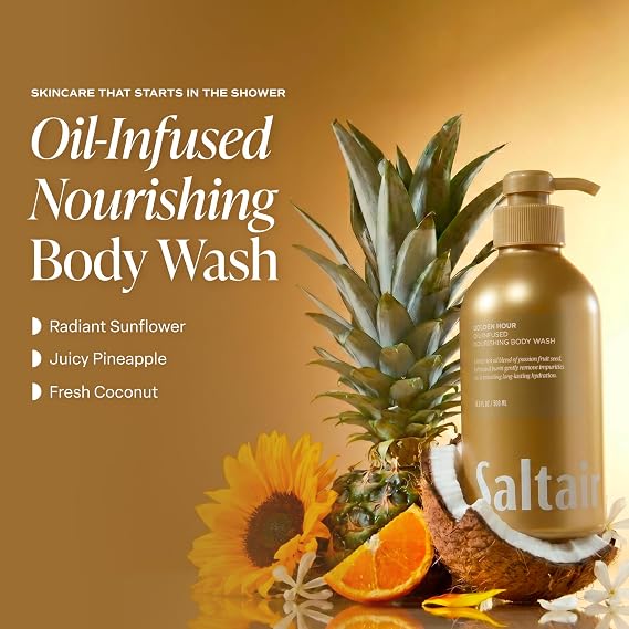 Saltair Body Wash 2-Pack Moisturizing Body Wash with Vitamin E & Hydrating Oil Blend Scented Shower Gel for Women and Men Golden Hour Scent, 2x 17oz Vegan, Cruelty-Free, Paraben-Free
