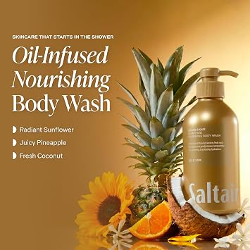 Saltair Body Wash 2-Pack Moisturizing Body Wash with Vitamin E & Hydrating Oil Blend Scented Shower Gel for Women and Men Golden Hour Scent, 2x 17oz Vegan, Cruelty-Free, Paraben-Free