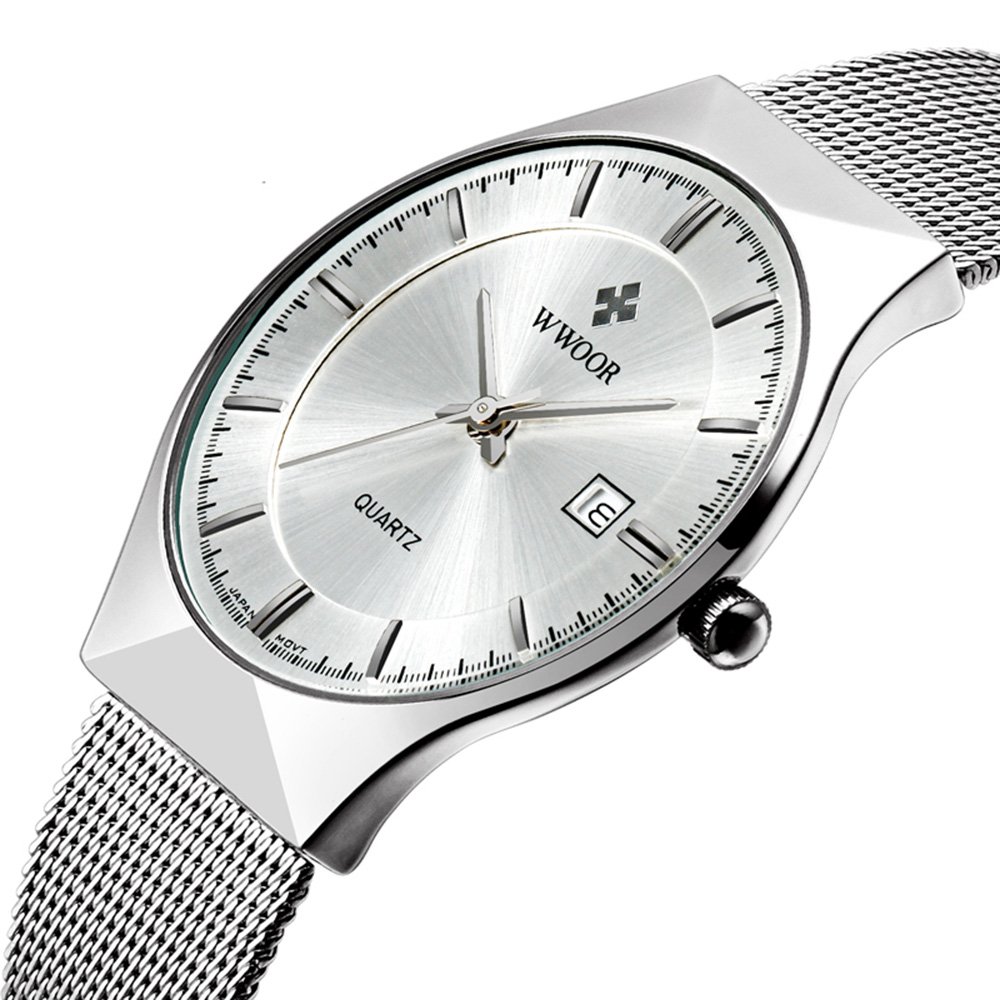MASTOP Orologio da uomo ultra sottile in acciaio inossidabile con cinturino in maglia al quarzo orologio da polso alla moda con data impermeabile