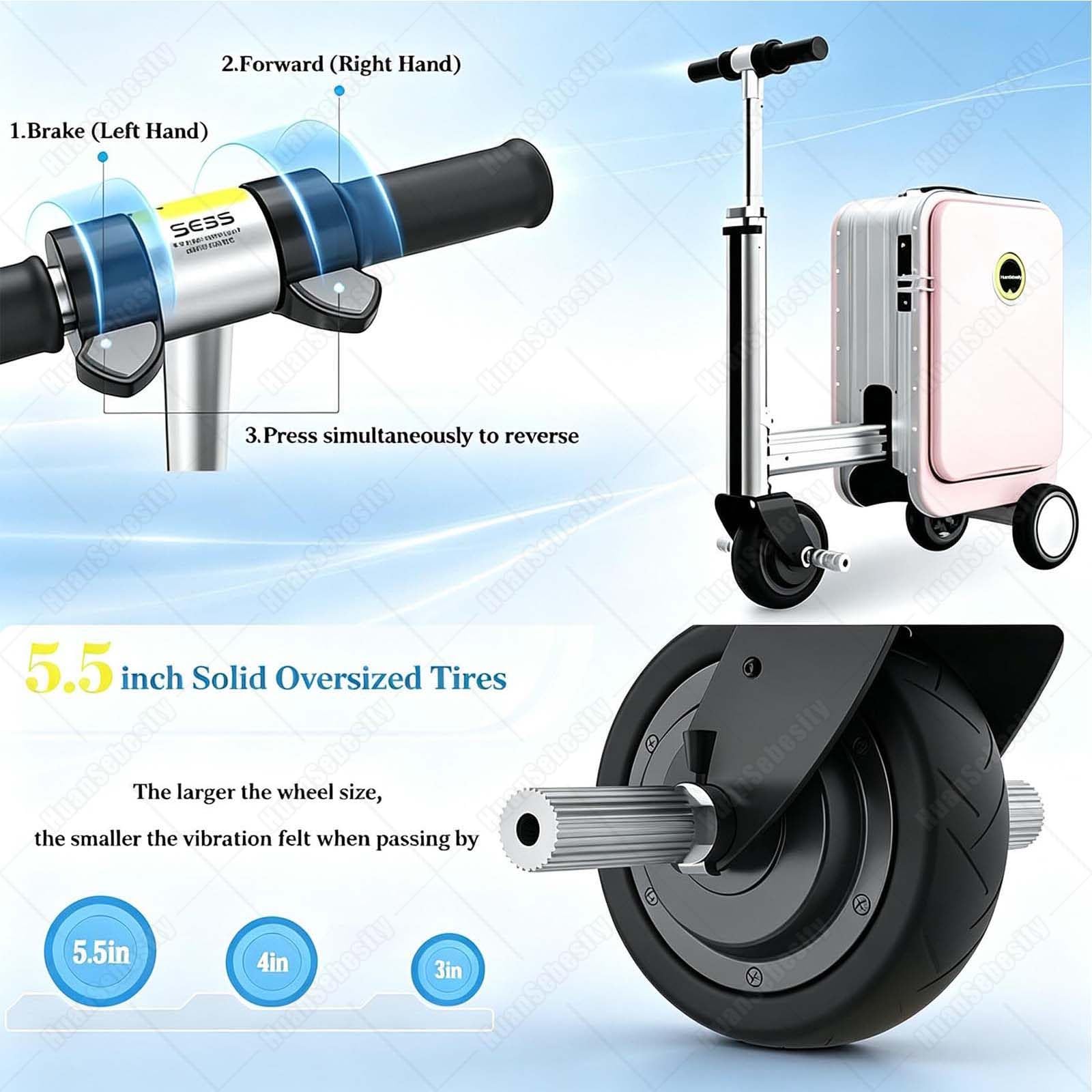Trolley Elettrico Da 20Pollici,Smart Rideable Valigia Da Viaggio A-Black | Leggero,Batteria Rimovibile,Telaio in Lega Di Alluminio,Con Serratura Digitale, Impermeabile,Portata Fino a 110 Kg
