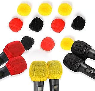 100 copri microfono igienico monouso in tessuto non tessuto, per la maggior parte dei microfoni portatili, per karaoke, concerti, karaoke di registrazione (50 nero, 25 rosso, 25 giallo)