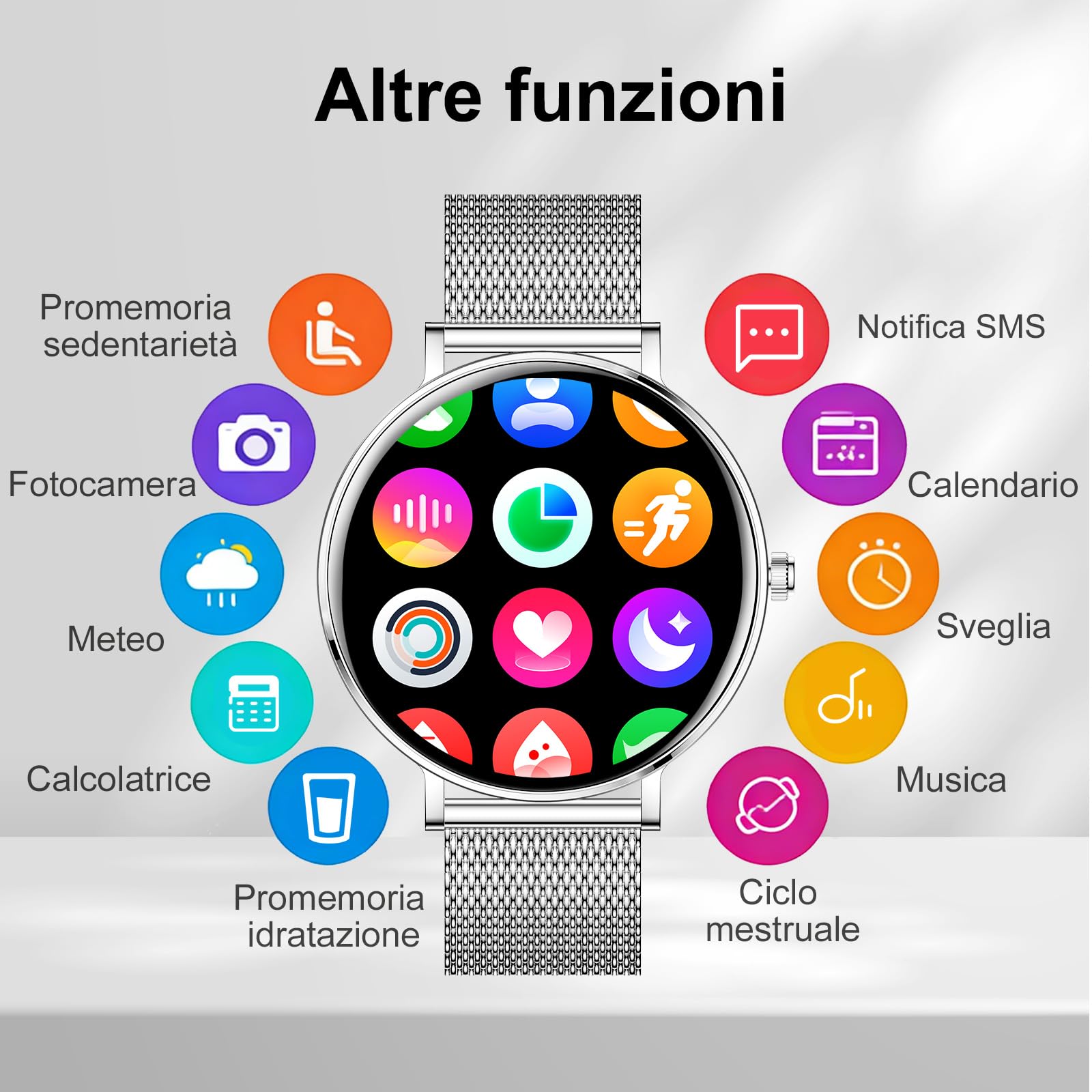 Smartwatch Donna Uomo 2026 Durata Piu Giorni 1.32Amoled Rotondo Digitale Ultrasottile Elegante Impermeabile Notifica App Esercizio Fitness Chiamata Bluetooth Compatibile Android e Ios (Argento)