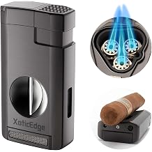 Prestige Import Group XoticEdge Lumina Triple Flame Torch Lighter with Built-in Recessed V-Cut Cutter - Gray Metal