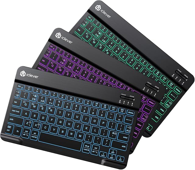 iClever Bluethooth ipad Keyboard, Multi-Device 7 Colors Backlit Wireless Keyboard, Light and Compact Design, Rechargeable Keyboard for iPad Pro, Air, Mini, Android, MacOS, Windows, Tablets, PC