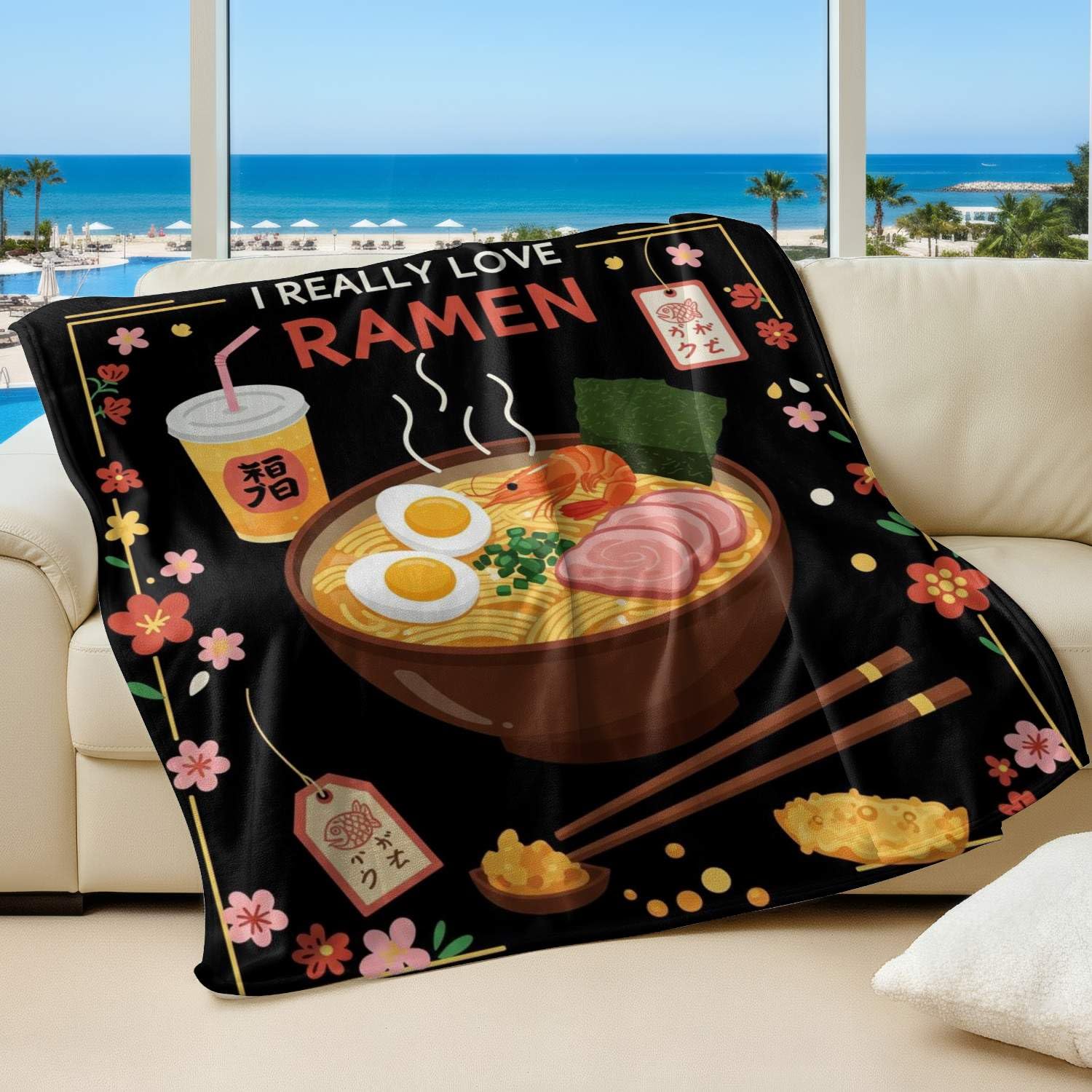 Couverture flanelle ramen anti-froid grand plaid moelleux pour lit et sofa