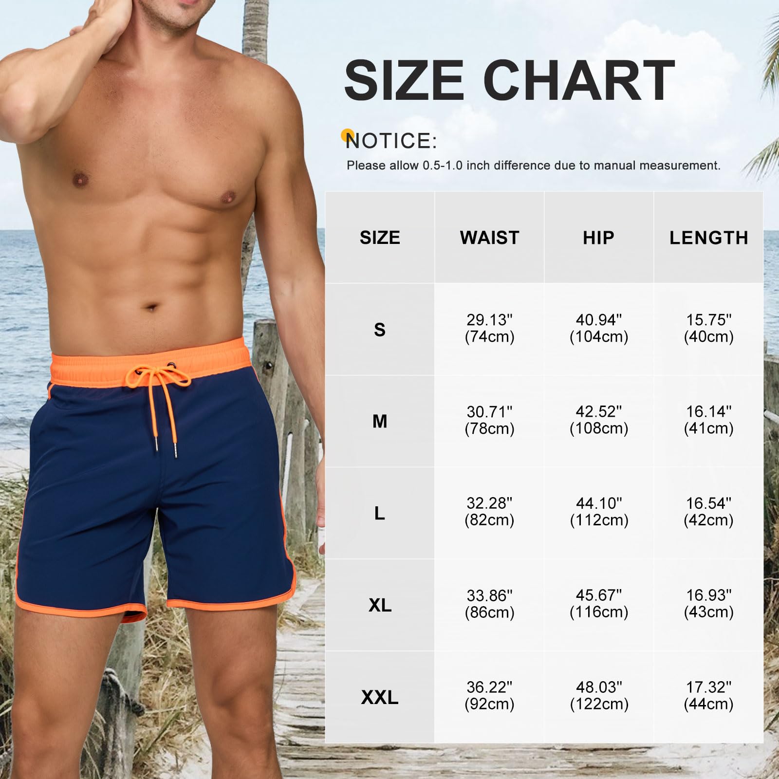 Bañador Hombre Short de Playa Surf Secado Rapido Pantalones Cortos con Bolsillo y Forro de Malla