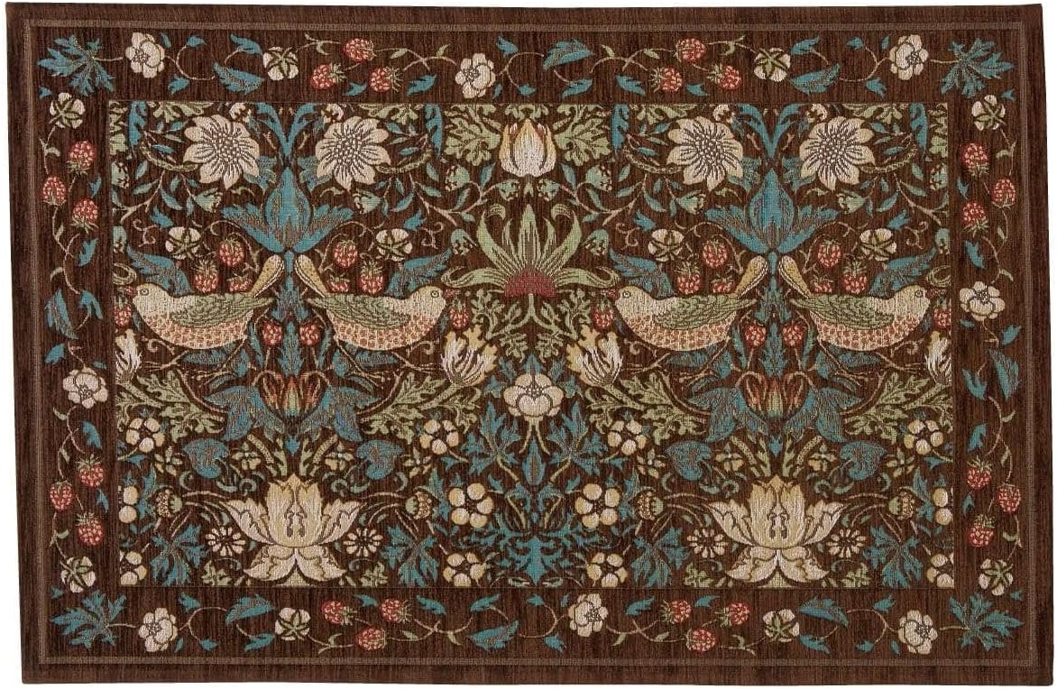 川島織物セルコン Morris Design Studio モリスデザインスタジオ 玄関マット ラグ いちご泥棒 ブラウン 60&times;9