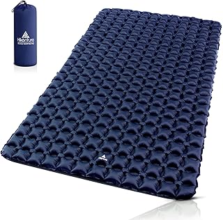 Hikenture Ultralight Double Sleeping Pad for Camping, Portable Waterproof Camping Pad with Pump Sack, Inflatable Comfort Camping Mattress 2 Person, Ripstop Sleeping mat for Backpacking (Blue)