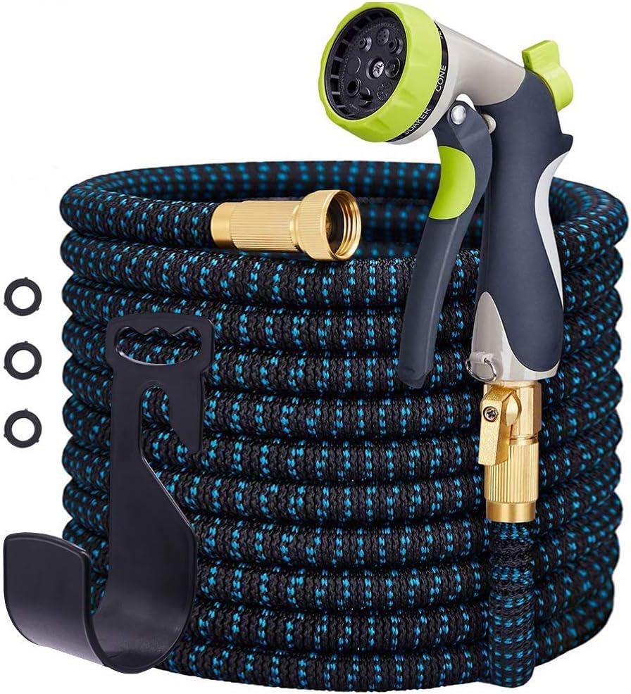 Garden Hose Expandable, Durable Flexible Several Layers Latex Water Hose, Super Wear-Resistant 3750D Fabric Cover with Strong Brass Connector and Water 8 Function Zinc Spray Nozzle(50 Feet)