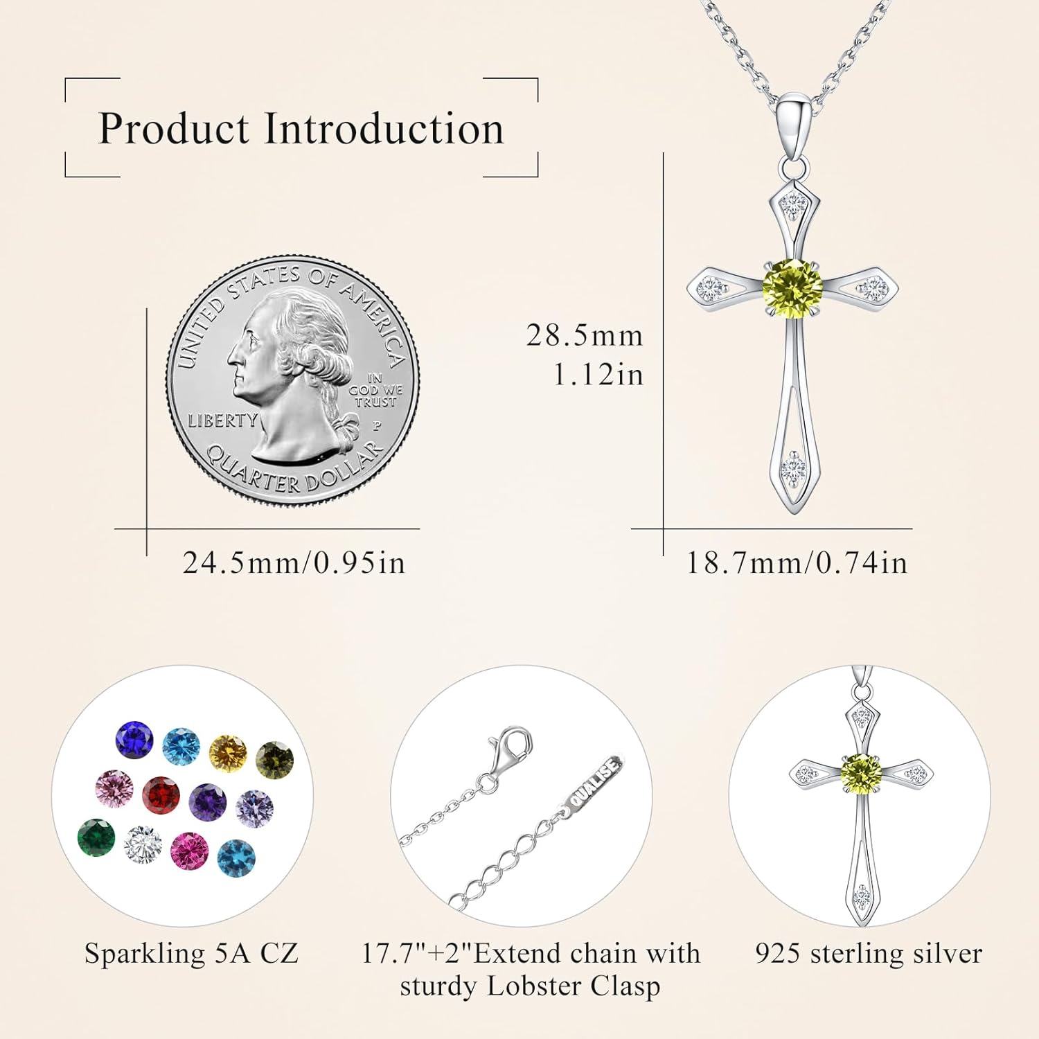 Cross Necklace for Women,925 Sterling Silver Birthstone Necklace with Diamond Faith Religious Birthstone Jewelry Birthday Holiday Gifts for Her/Wife/Mom/Girlfriend - Image 5
