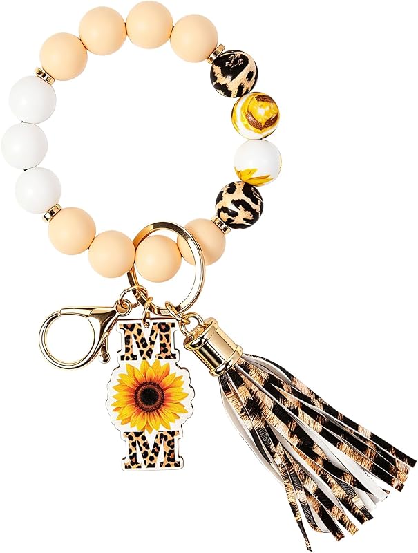 Carteira porta-cartões com chaveiro e pulseira de contas de silicone elephtree com tassel em couro PU